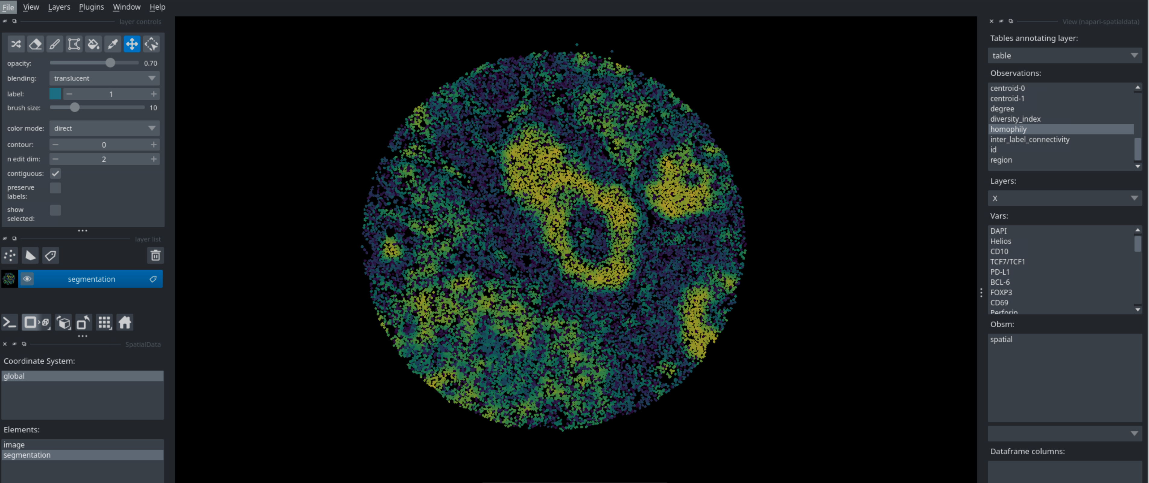 Visualization of homophily with napari
